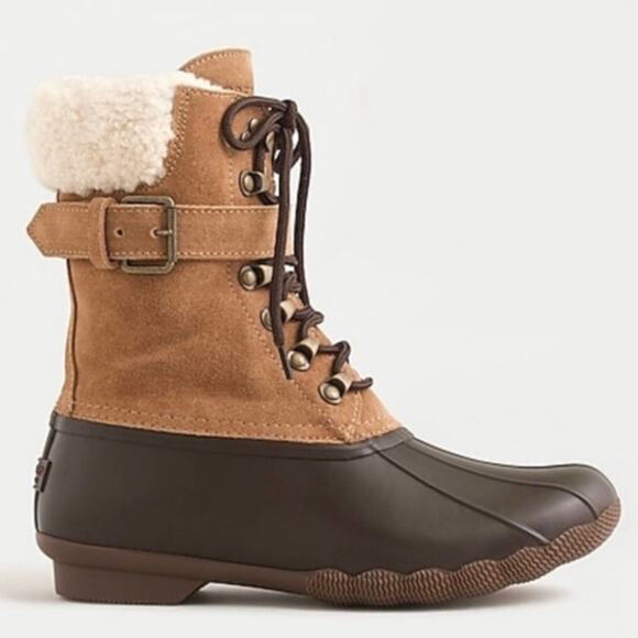 NEW Sperry x J.Crew Shearwater Buckle Snow Duck Boots Carmel Suede 10 M - Picture 2 of 15